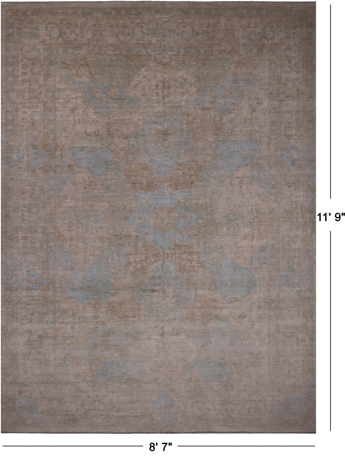Ivory Turkish Oushak Hand Knotted Wool Rug - 8' 7" X 11' 9"