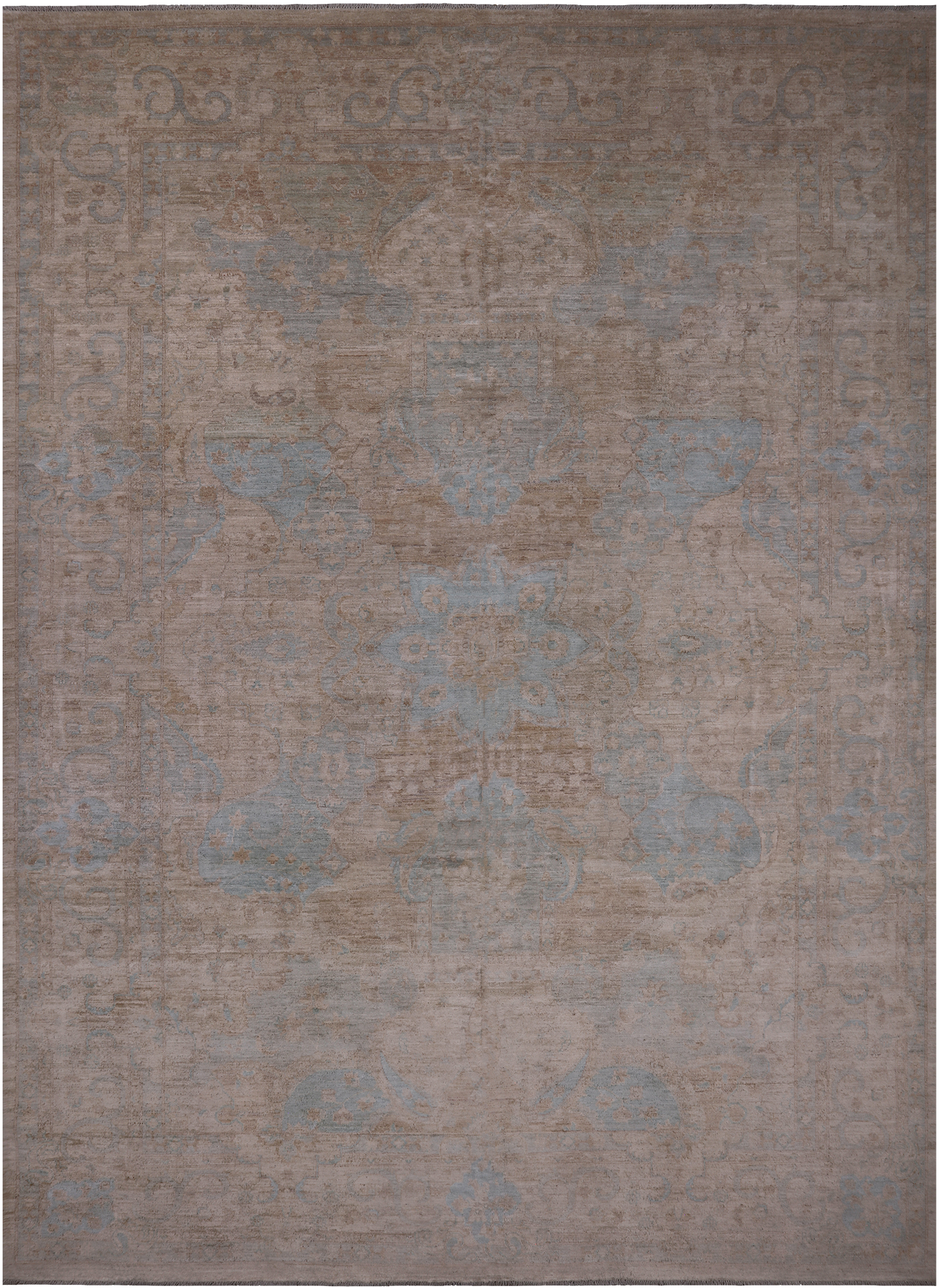 Ivory Turkish Oushak Hand Knotted Wool Rug - 8' 7" X 11' 9"
