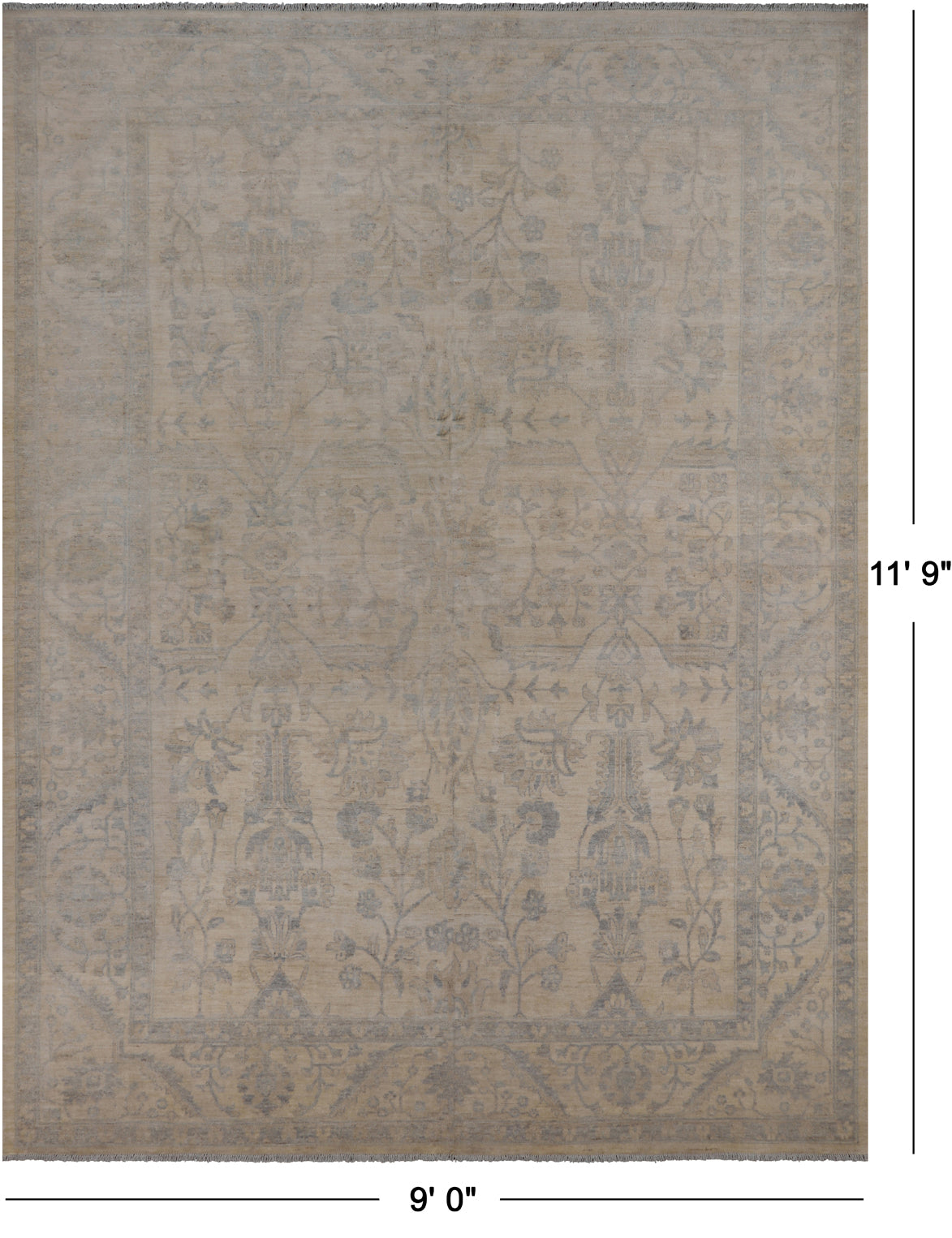 Ivory Turkish Oushak Hand Knotted Wool Rug - 9' 0" X 11' 9"