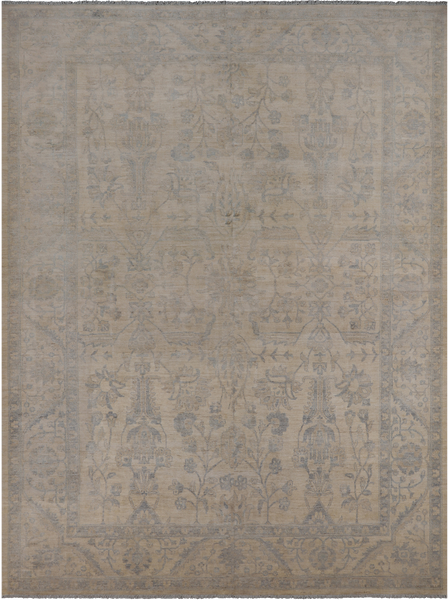 Ivory Turkish Oushak Hand Knotted Wool Rug - 9' 0" X 11' 9"