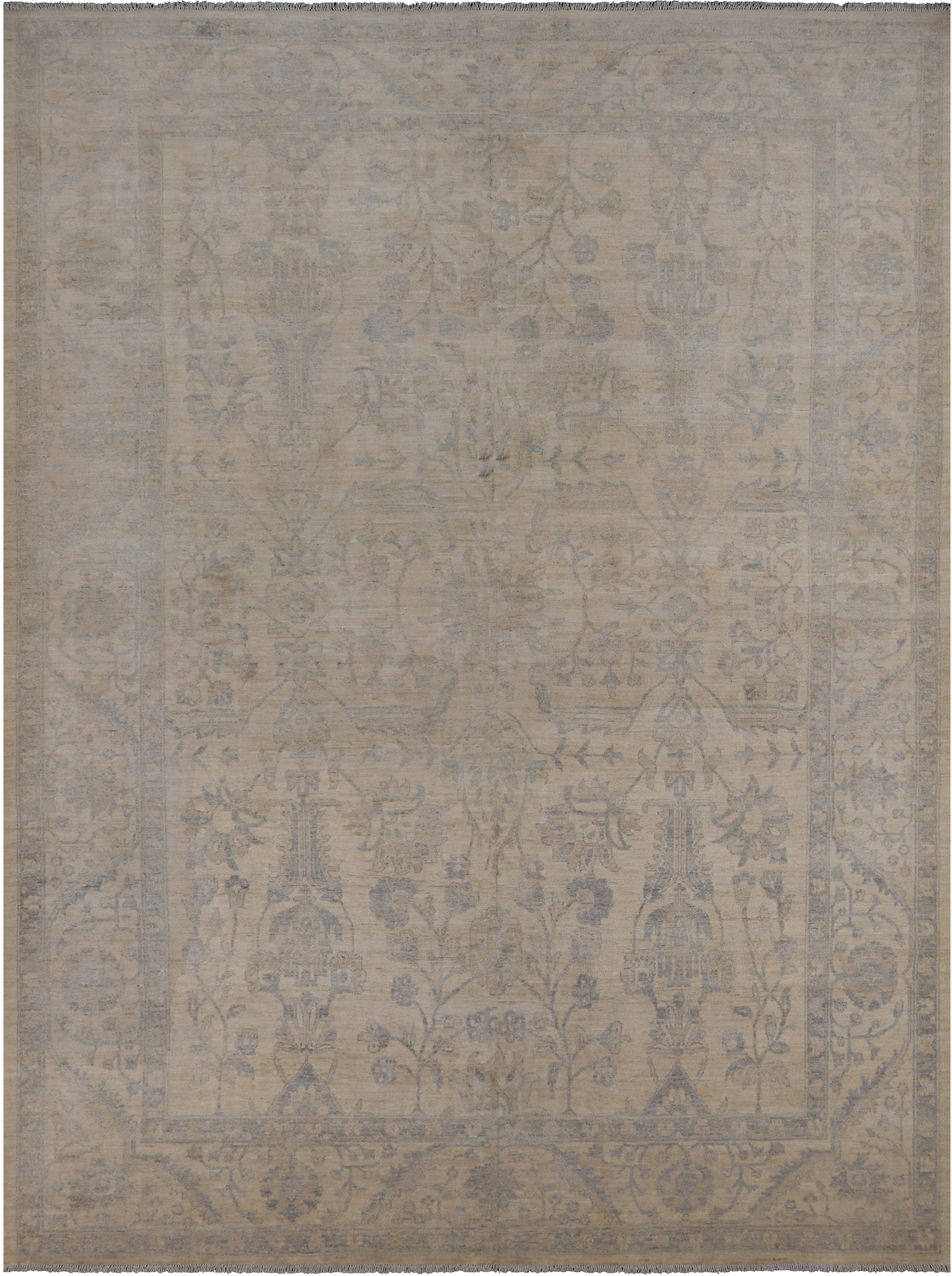 Ivory Turkish Oushak Hand Knotted Wool Rug - 9' 0" X 11' 9"