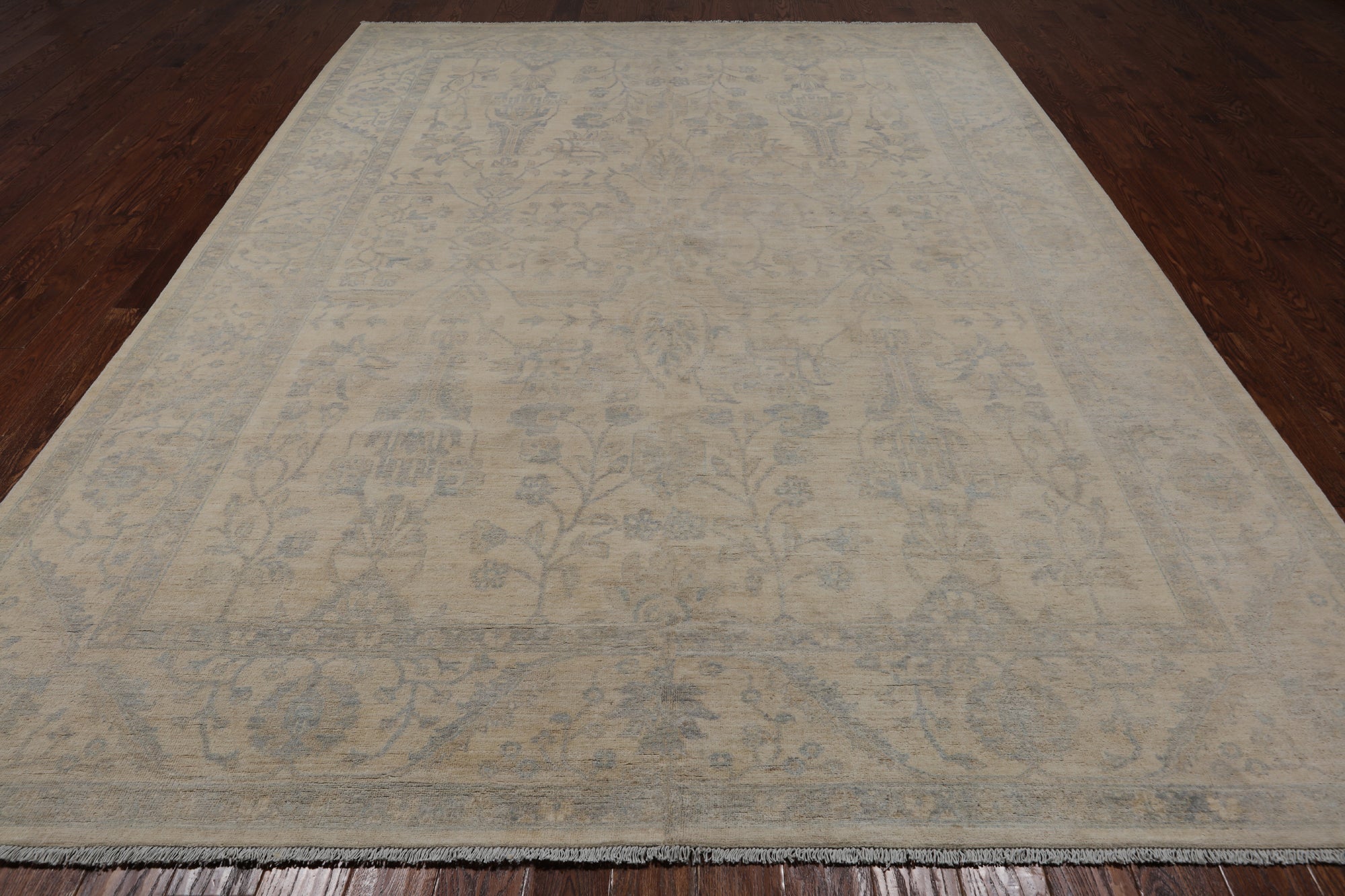 Ivory Turkish Oushak Hand Knotted Wool Rug - 9' 0" X 11' 9"