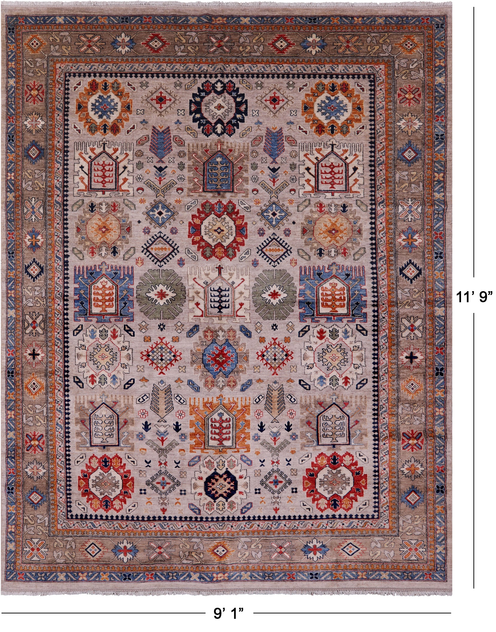 Turkmen Ersari Hand Knotted Wool Rug - 9' 1" X 11' 9" - Golden Nile