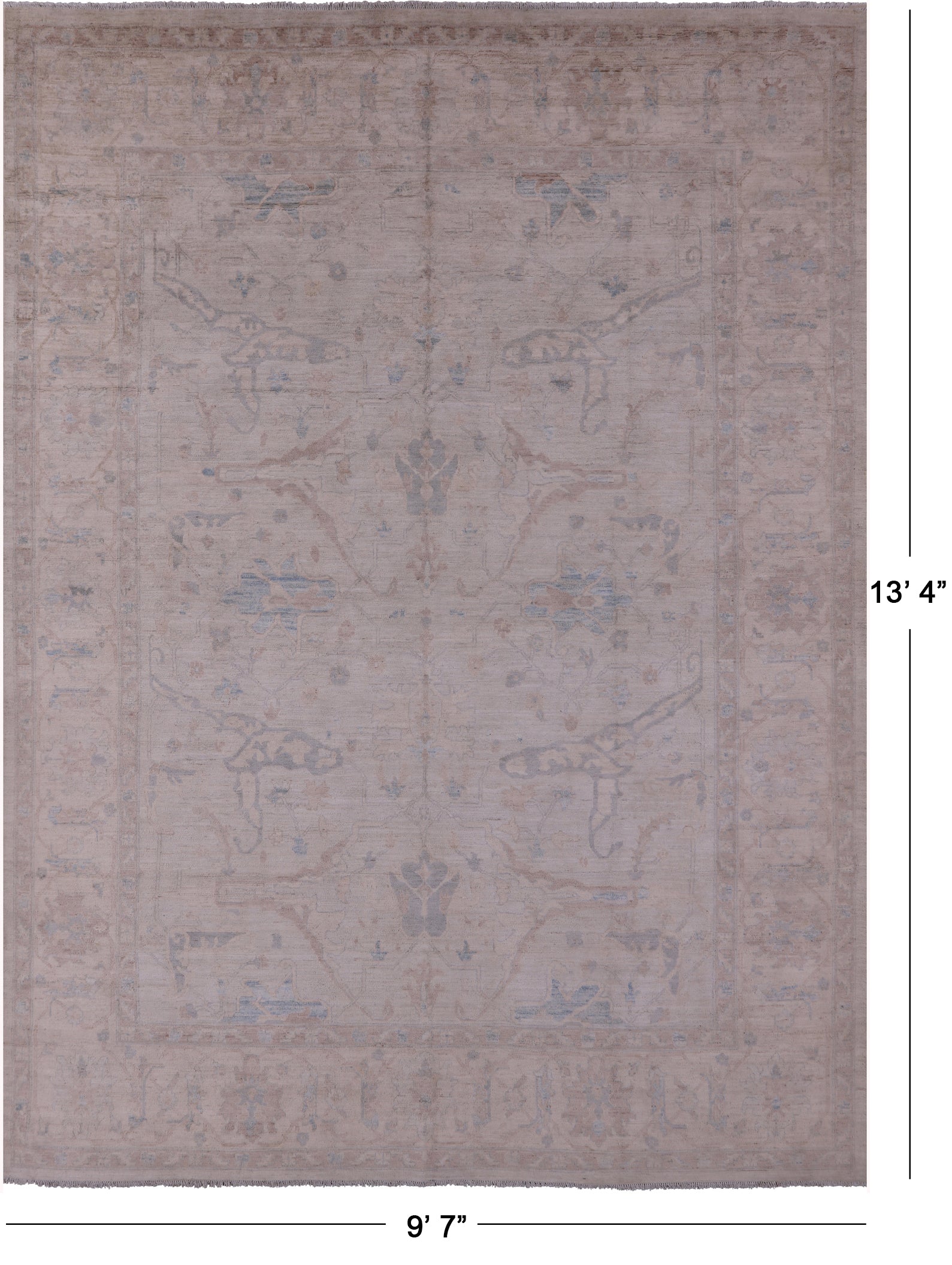 Ivory Turkish Oushak Hand Knotted Wool Rug - 9' 7" X 13' 4" - Golden Nile