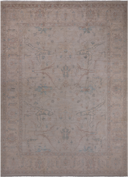 Ivory Turkish Oushak Hand Knotted Wool Rug - 9' 7" X 13' 4"