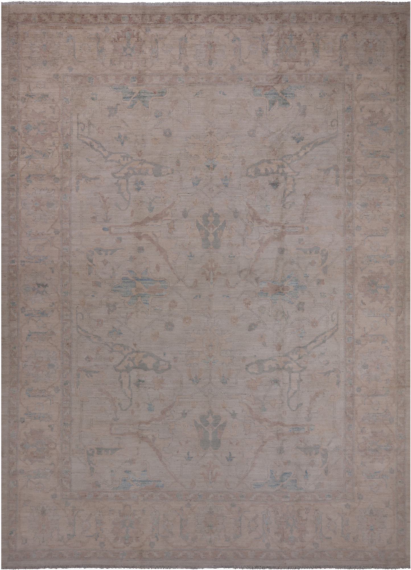 Ivory Turkish Oushak Hand Knotted Wool Rug - 9' 7" X 13' 4"