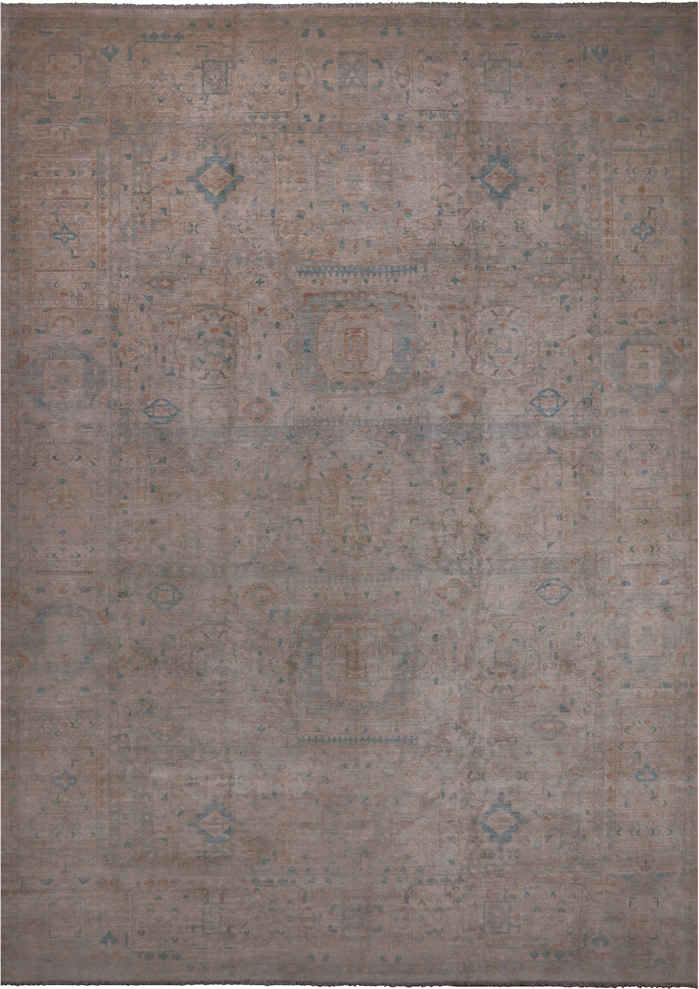 Ivory Turkish Oushak Hand Knotted Wool Rug - 9' 6" X 13' 7"