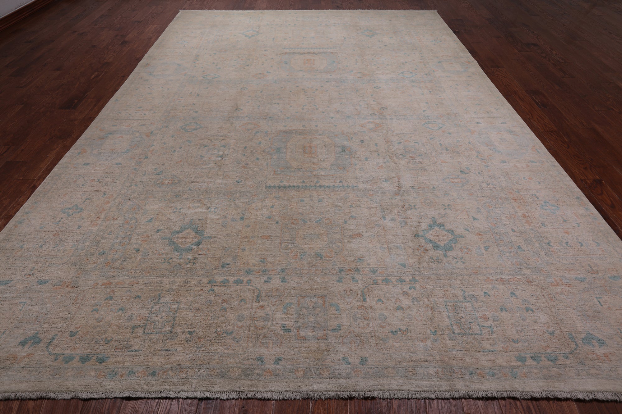 Ivory Turkish Oushak Hand Knotted Wool Rug - 9' 6" X 13' 7"