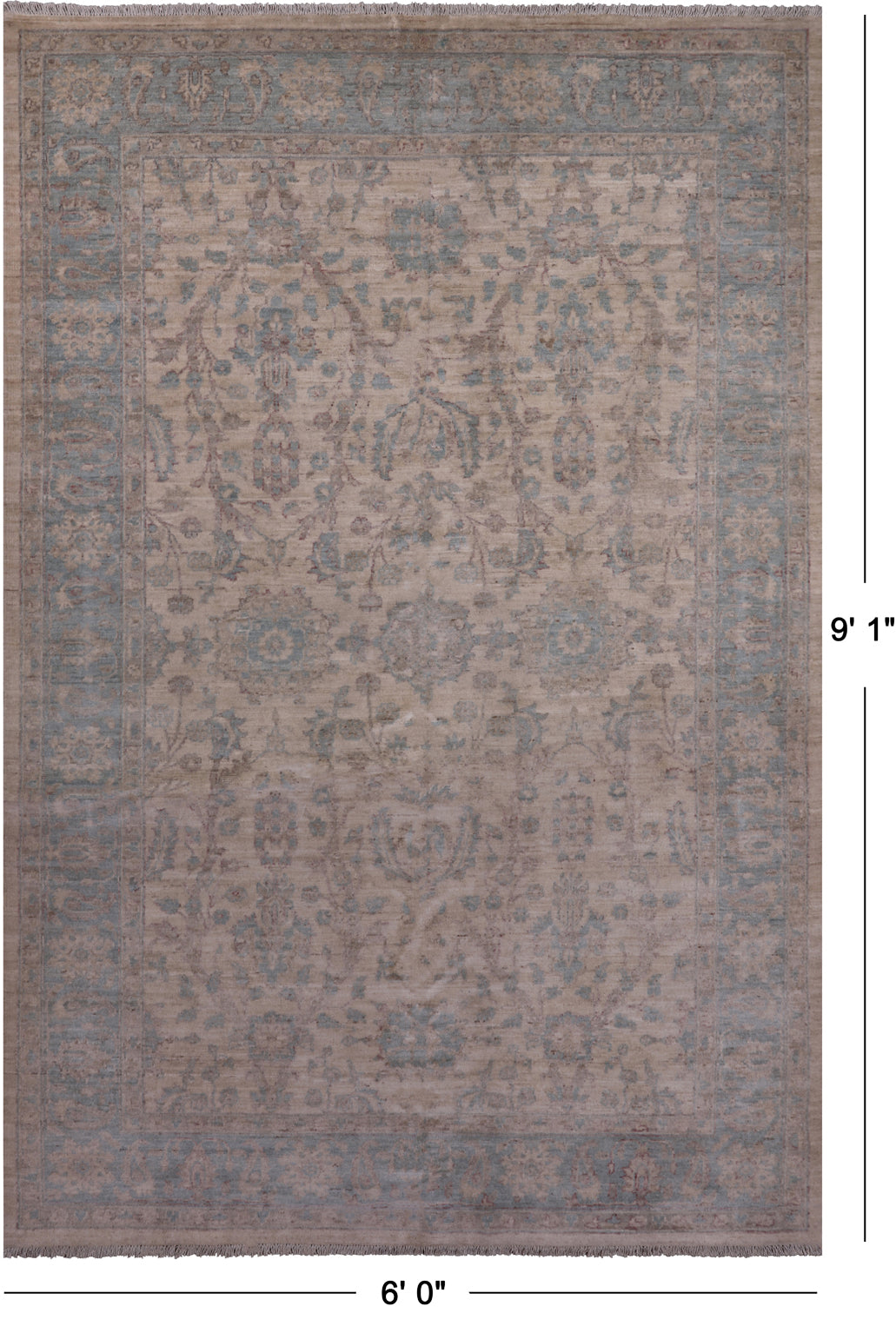 Ivory Turkish Oushak Hand Knotted Wool Rug - 6' 0" X 9' 1"