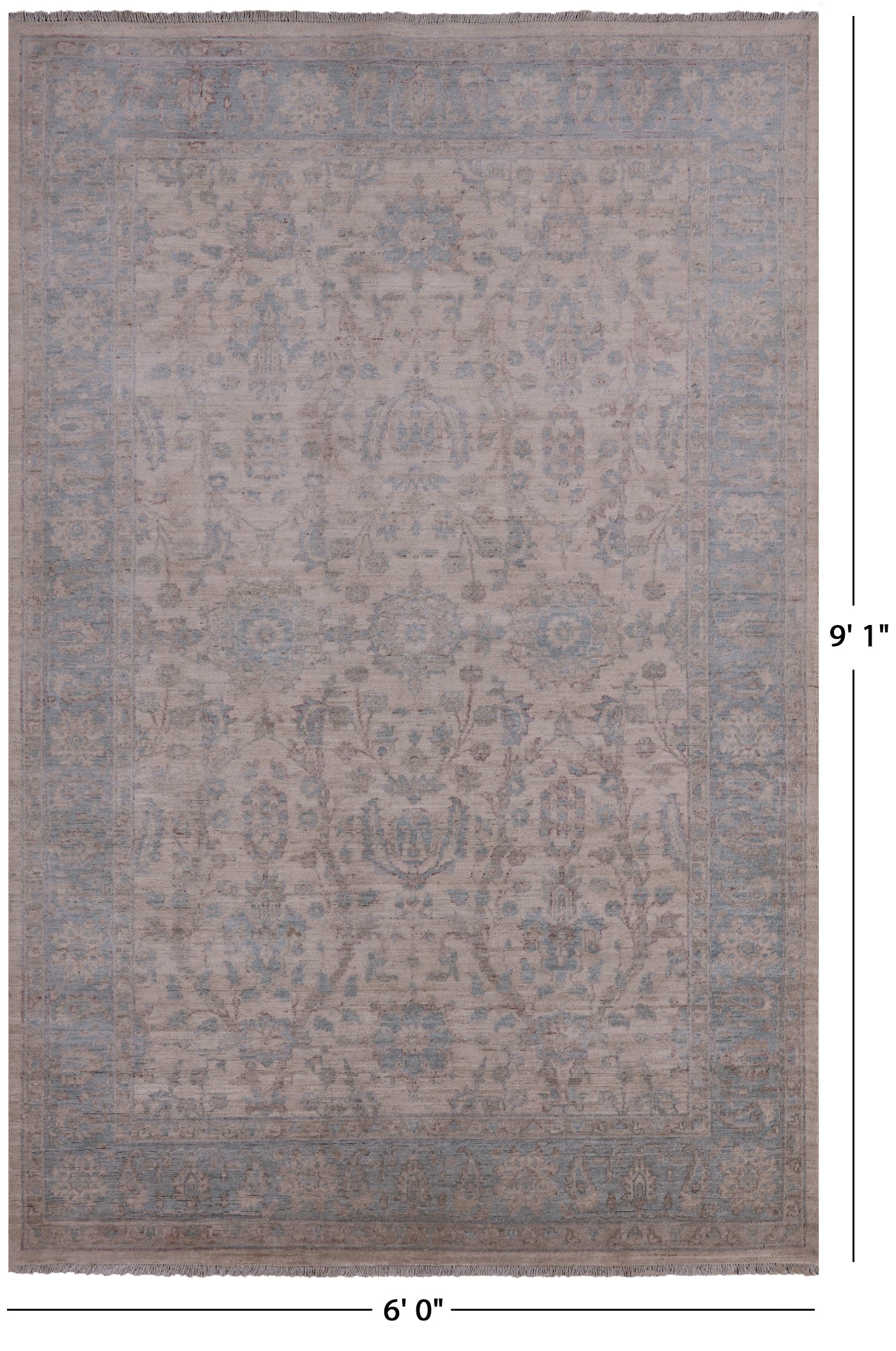 Ivory Turkish Oushak Hand Knotted Wool Rug - 6' 0" X 9' 1" - Golden Nile