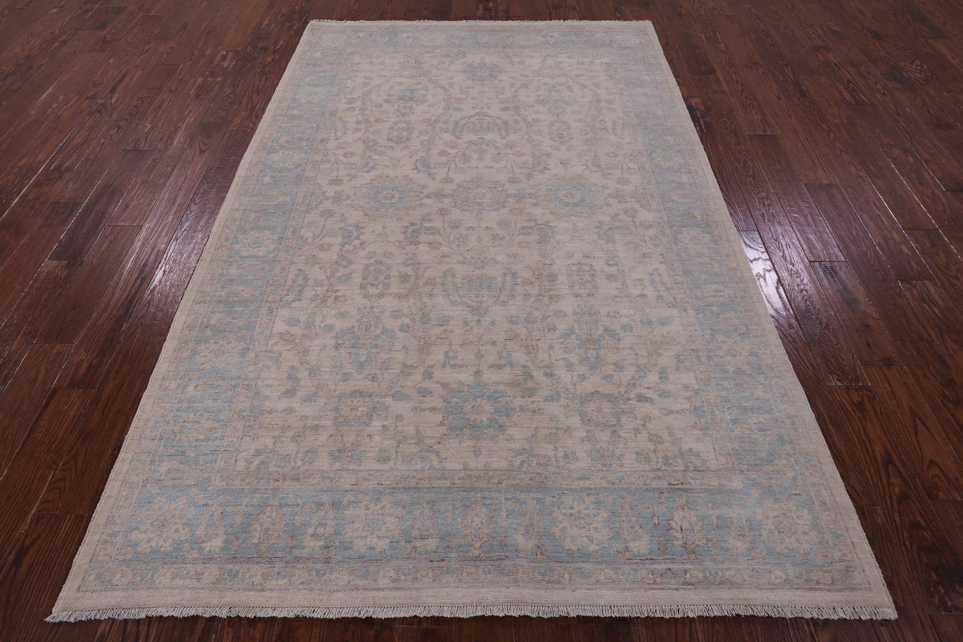 Ivory Turkish Oushak Hand Knotted Wool Rug - 6' 0" X 9' 1" - Golden Nile