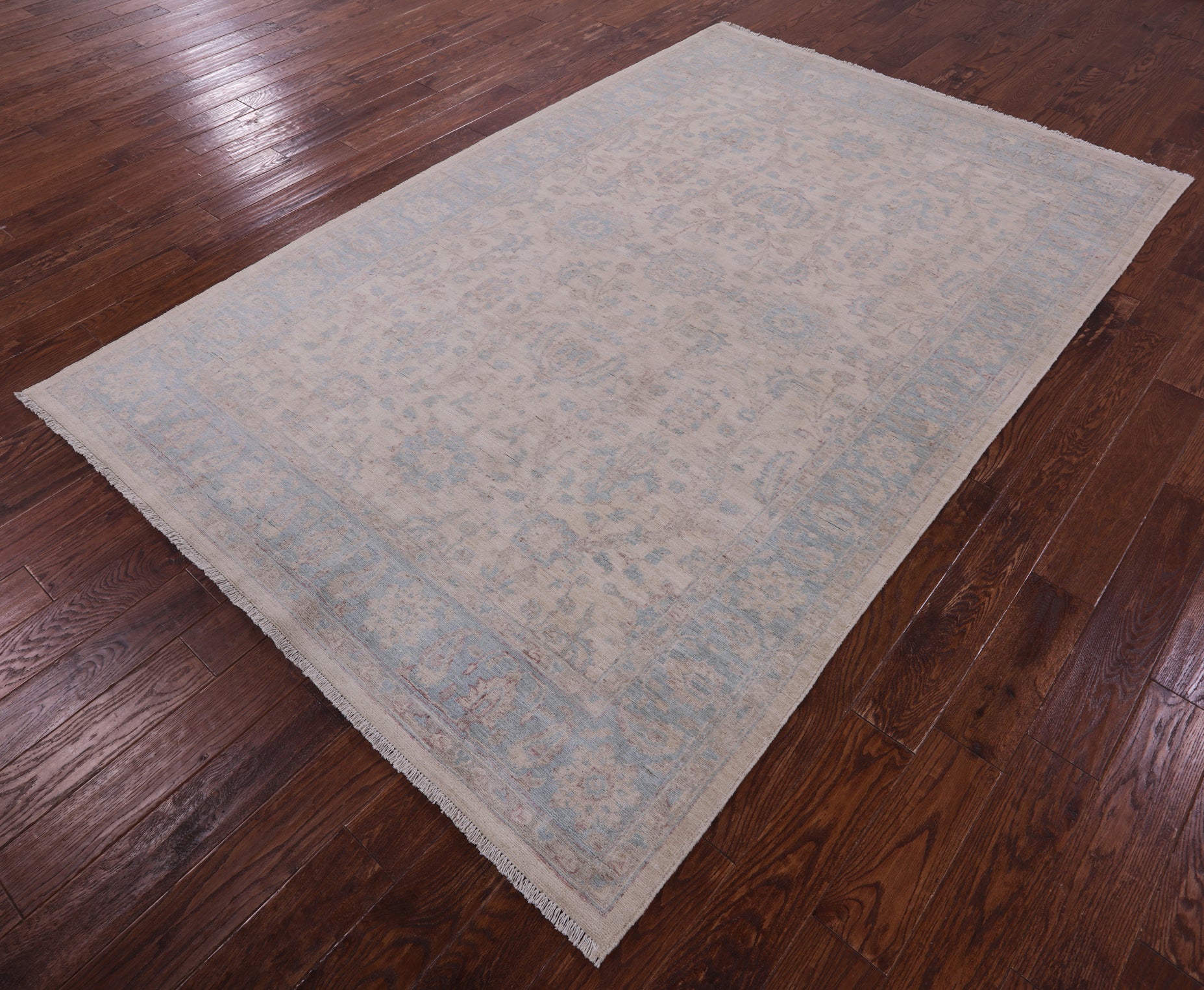 Ivory Turkish Oushak Hand Knotted Wool Rug - 6' 0" X 9' 1" - Golden Nile