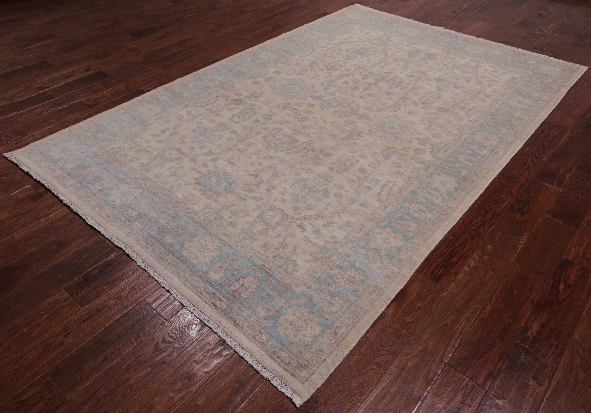 Ivory Turkish Oushak Hand Knotted Wool Rug - 6' 0" X 9' 1"