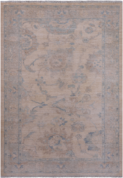 Ivory Turkish Oushak Hand Knotted Wool Rug - 4' 2" X 5' 8"