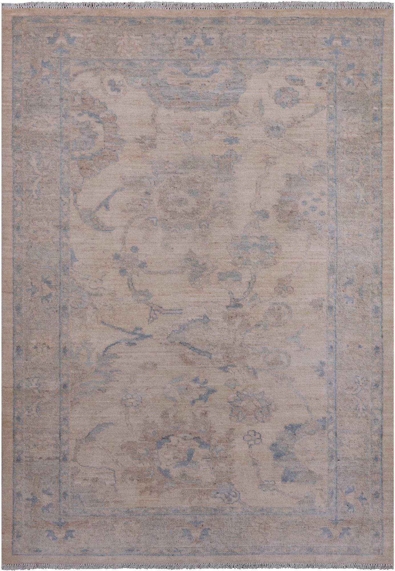 Ivory Turkish Oushak Hand Knotted Wool Rug - 4' 2" X 5' 8"