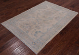 Ivory Turkish Oushak Hand Knotted Wool Rug - 4' 2" X 5' 8"