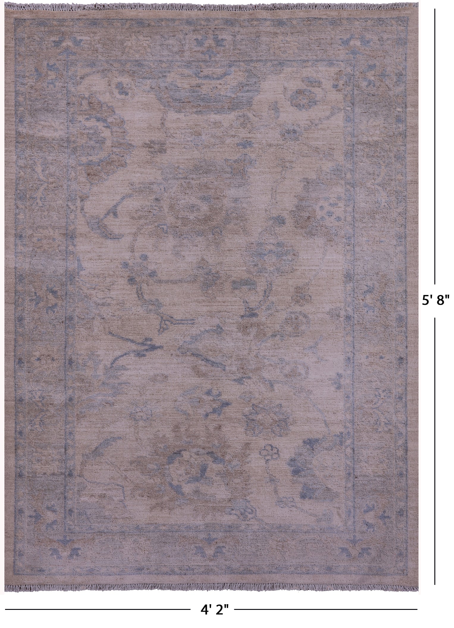Ivory Turkish Oushak Hand Knotted Wool Rug - 4' 2" X 5' 8" - Golden Nile