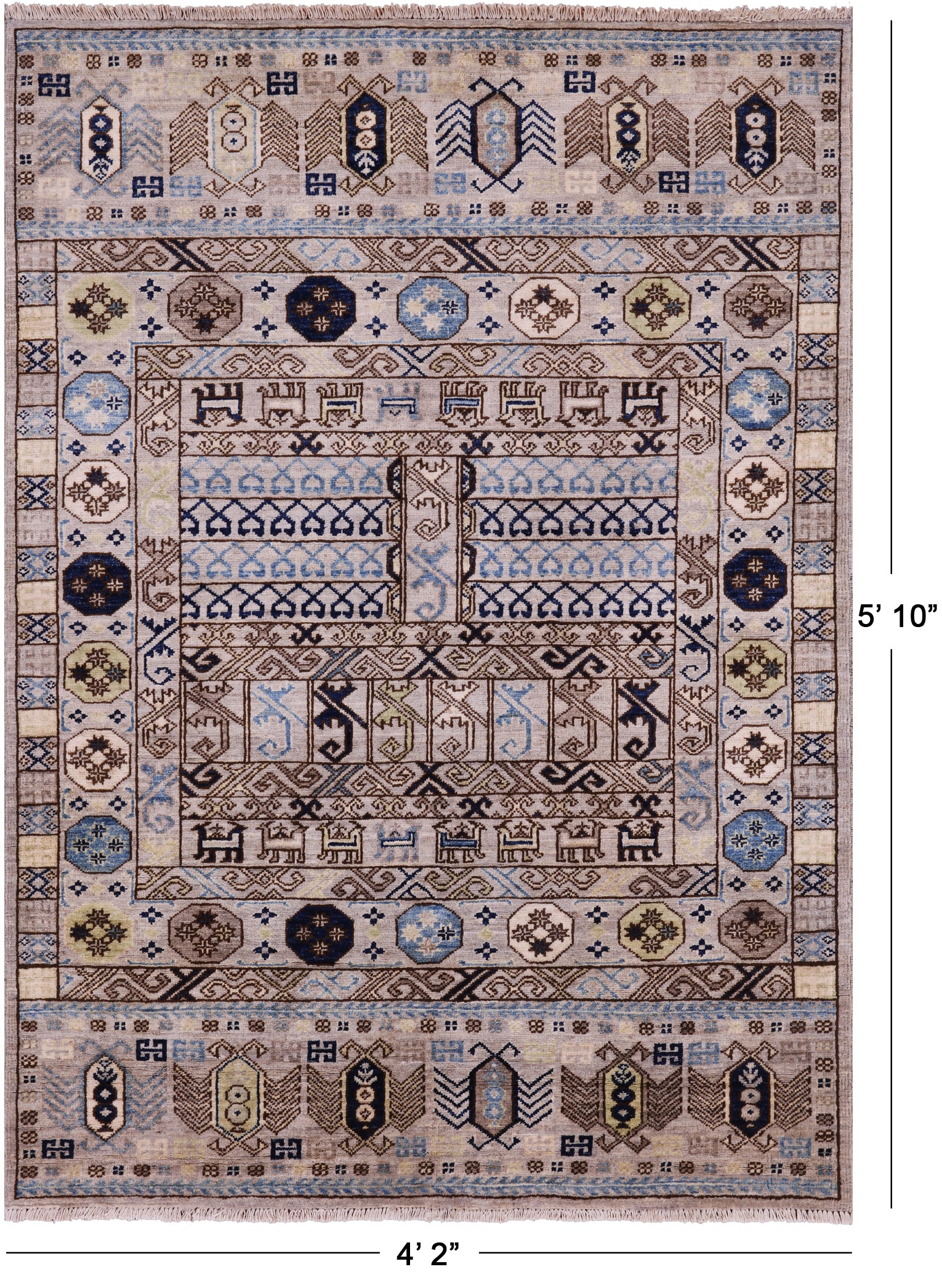 Turkmen Ersari Hand Knotted Wool Rug - 4' 2" X 5' 10" - Golden Nile