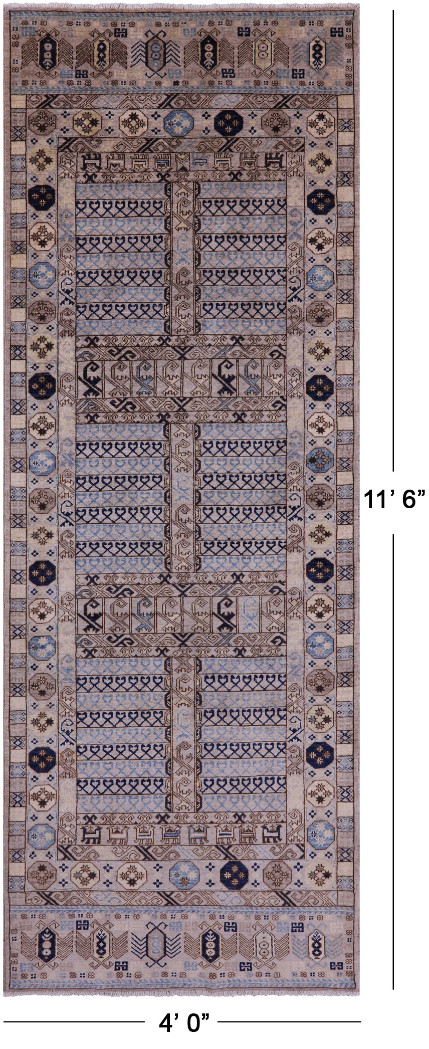 Turkmen Ersari Handmade Wool Runner Rug - 4' 0" X 11' 6" - Golden Nile