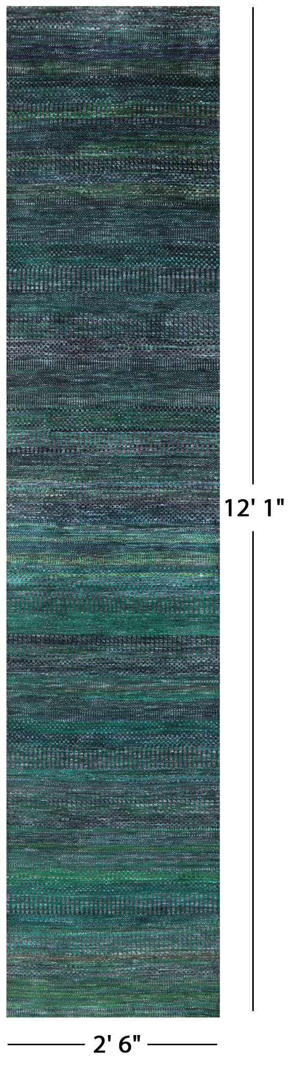 Green Savannah Grass Hand Knotted Wool & Silk Runner Rug - 2' 6" X 12' 1" - Golden Nile