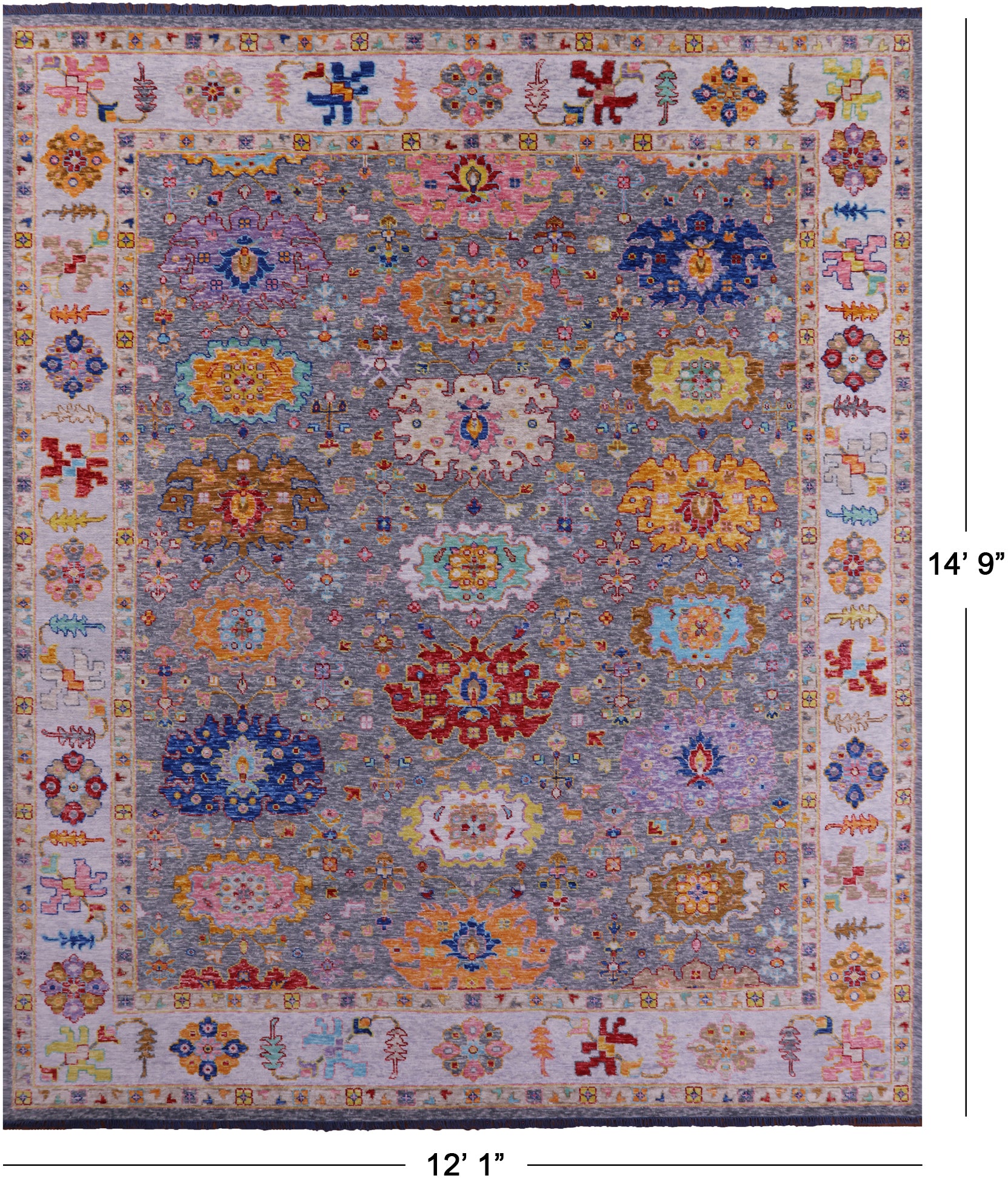 Grey Turkish Oushak Hand Knotted Wool Rug - 12' 1" X 14' 9" - Golden Nile