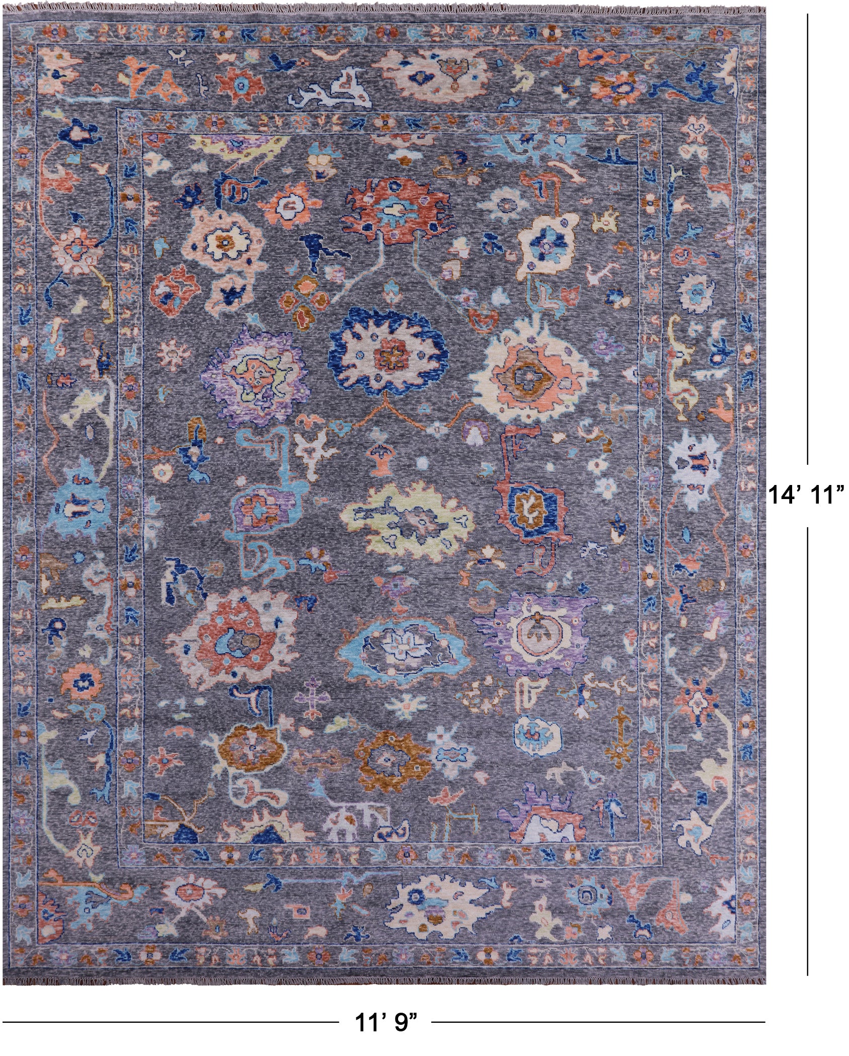 Grey Turkish Oushak Hand Knotted Wool Rug - 11' 9" X 14' 11" - Golden Nile