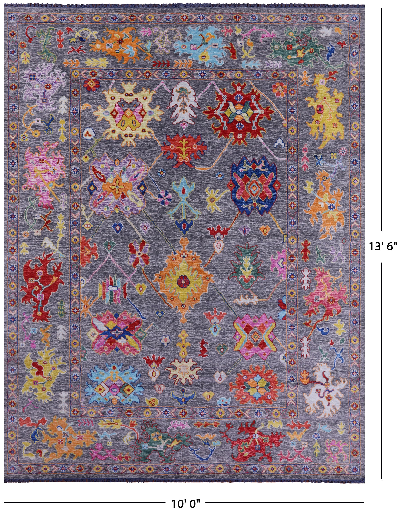 Grey Turkish Oushak Hand Knotted Wool Rug - 10' 0" X 13' 6" - Golden Nile