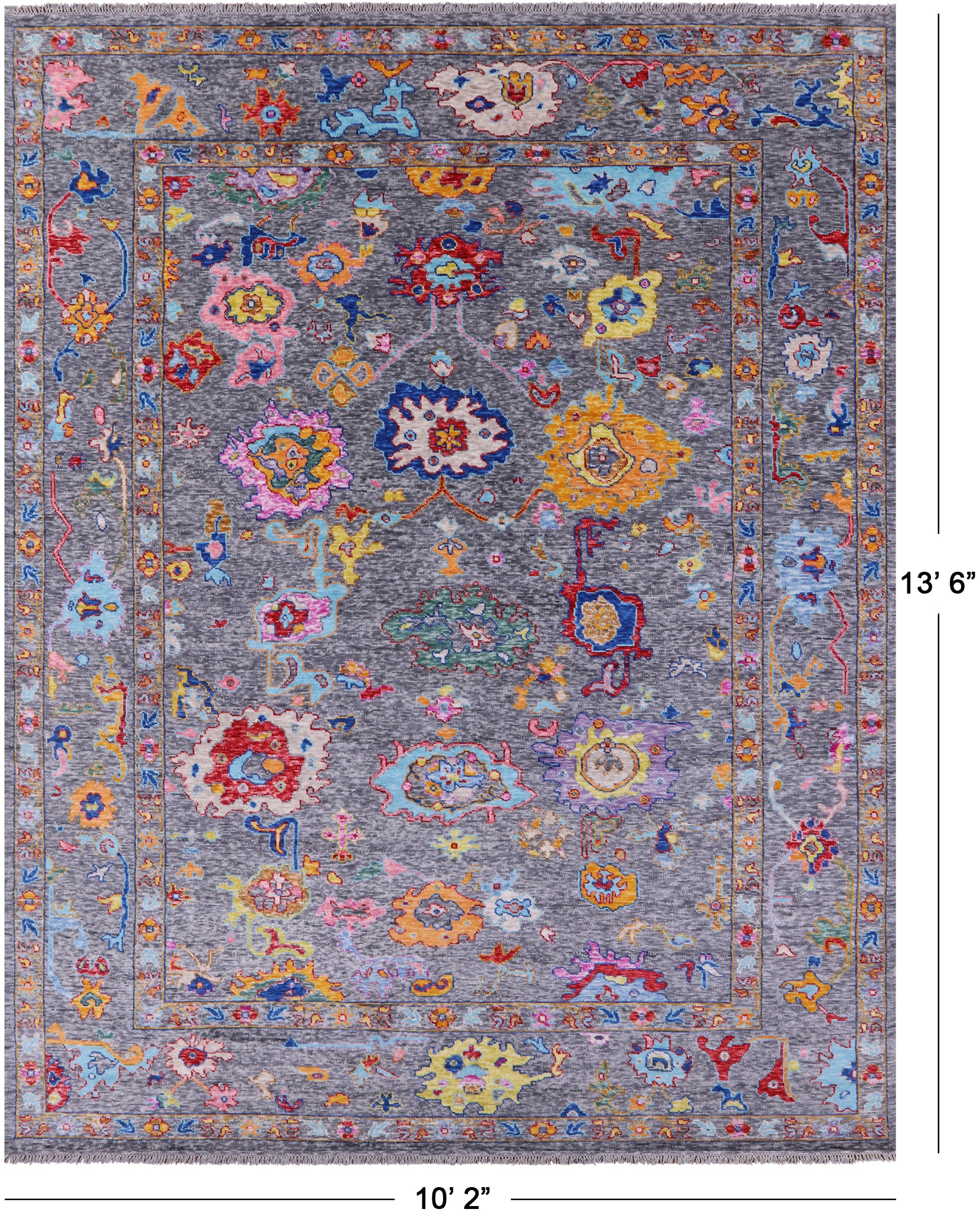 Grey Turkish Oushak Hand Knotted Wool Rug - 10' 2" X 13' 6" - Golden Nile