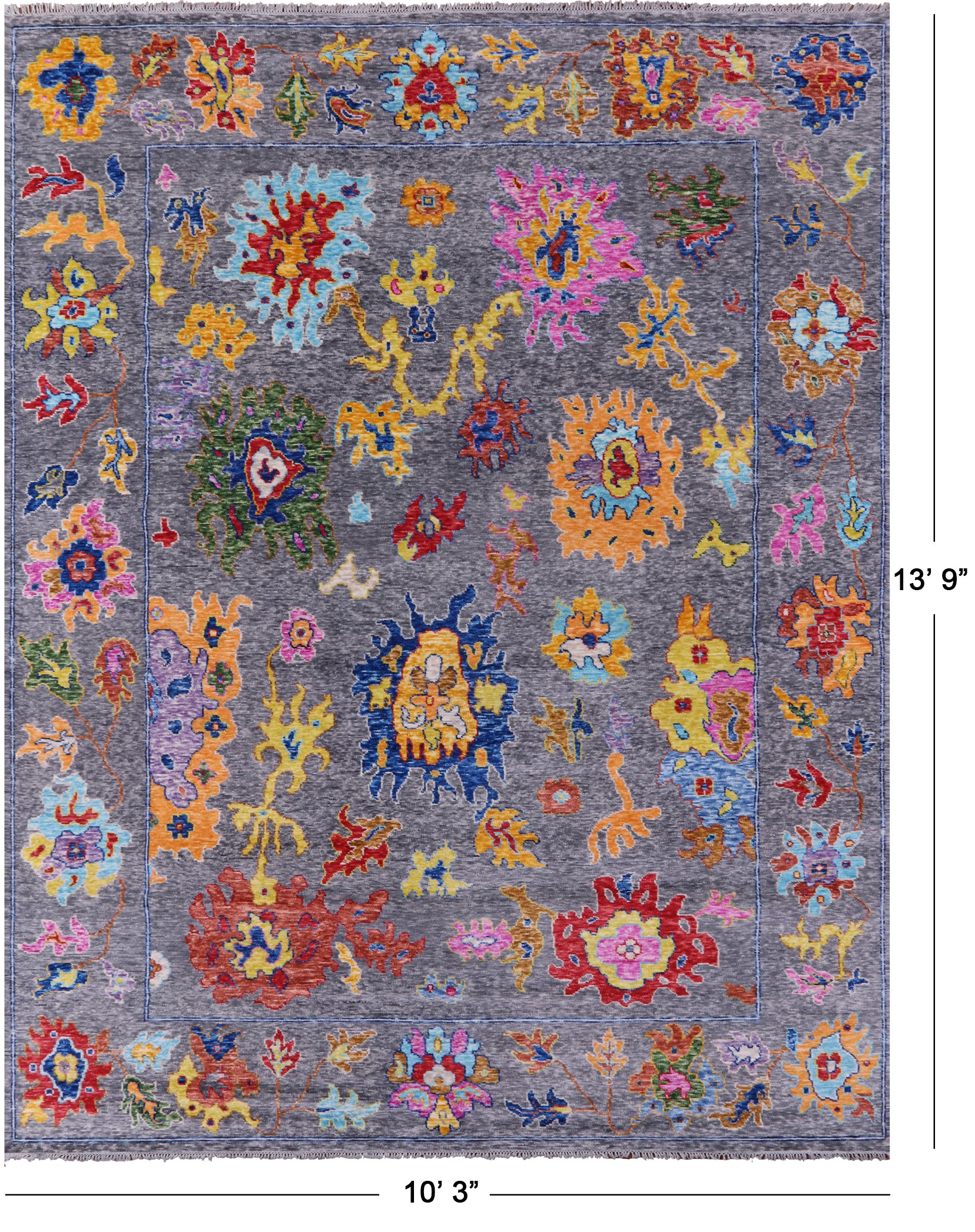 Grey Turkish Oushak Hand Knotted Wool Rug - 10' 3" X 13' 9" - Golden Nile