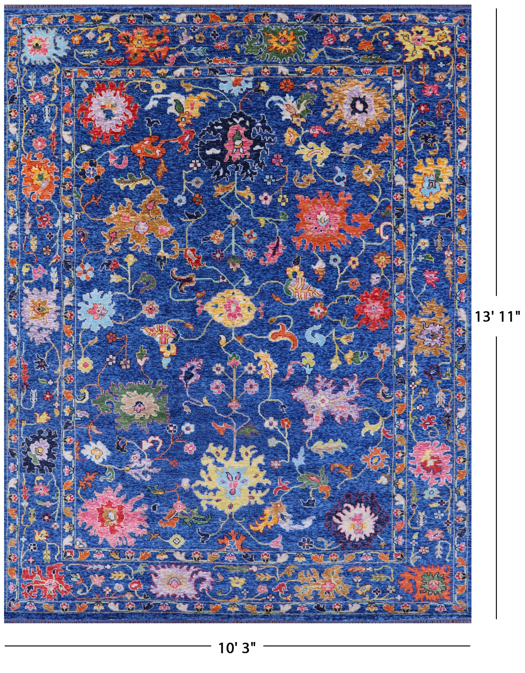 Blue Turkish Oushak Handmade Wool Rug - 10' 3" X 13' 11" - Golden Nile
