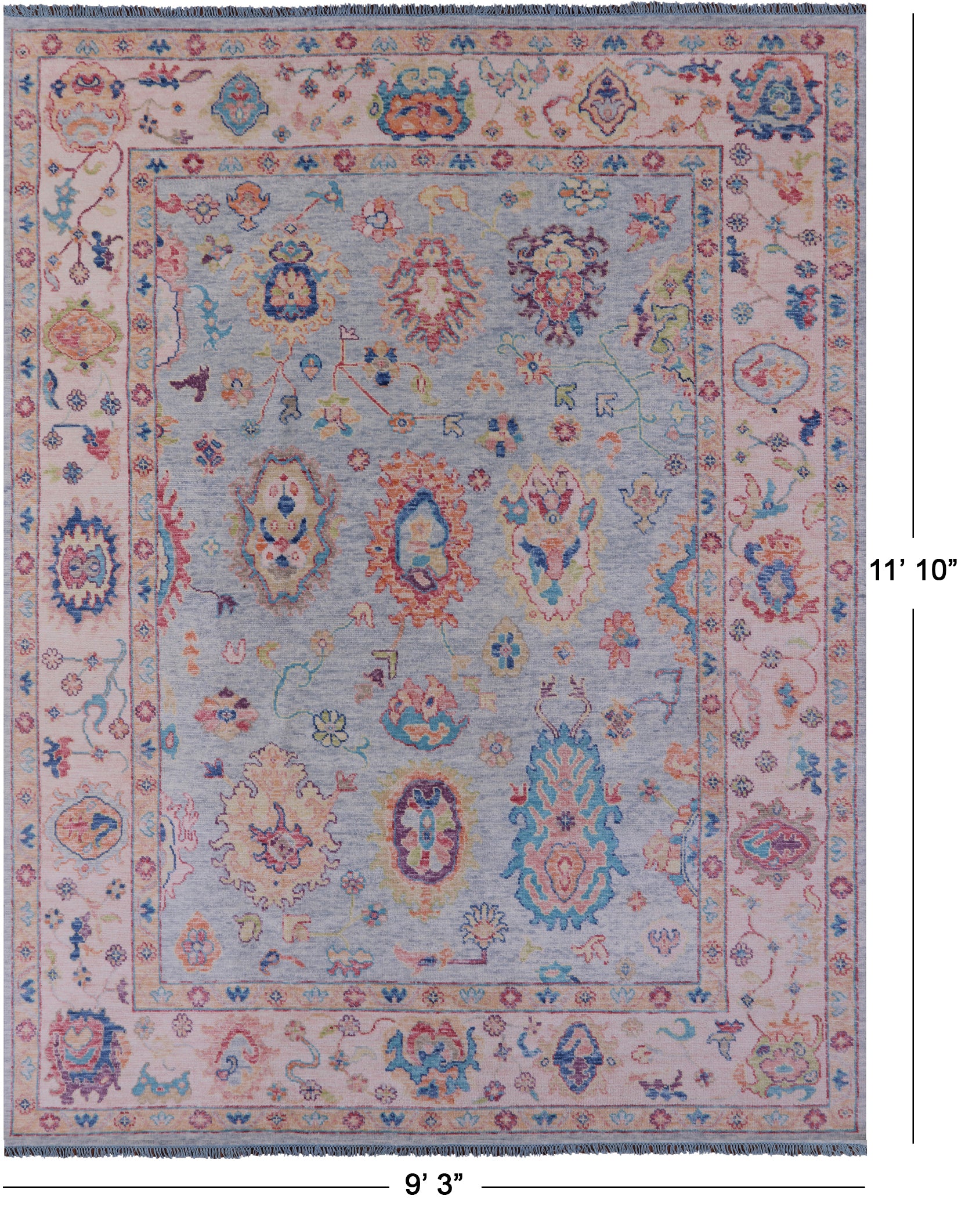 Light Blue Turkish Oushak Hand Knotted Wool Rug - 9' 3" X 11' 10" - Golden Nile