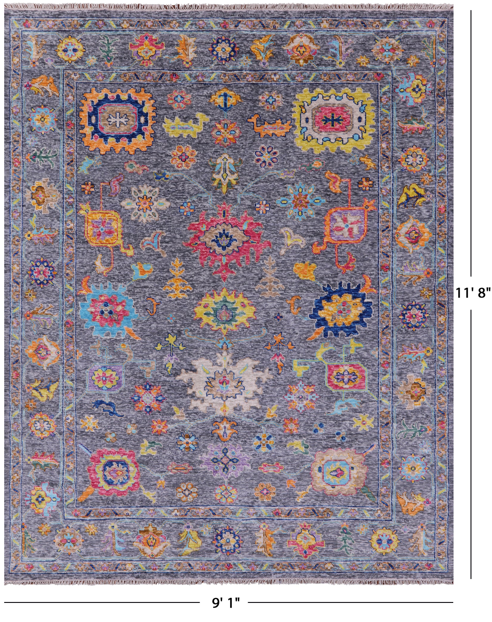 Grey Turkish Oushak Hand Knotted Wool Rug - 9' 1" X 11' 8" - Golden Nile