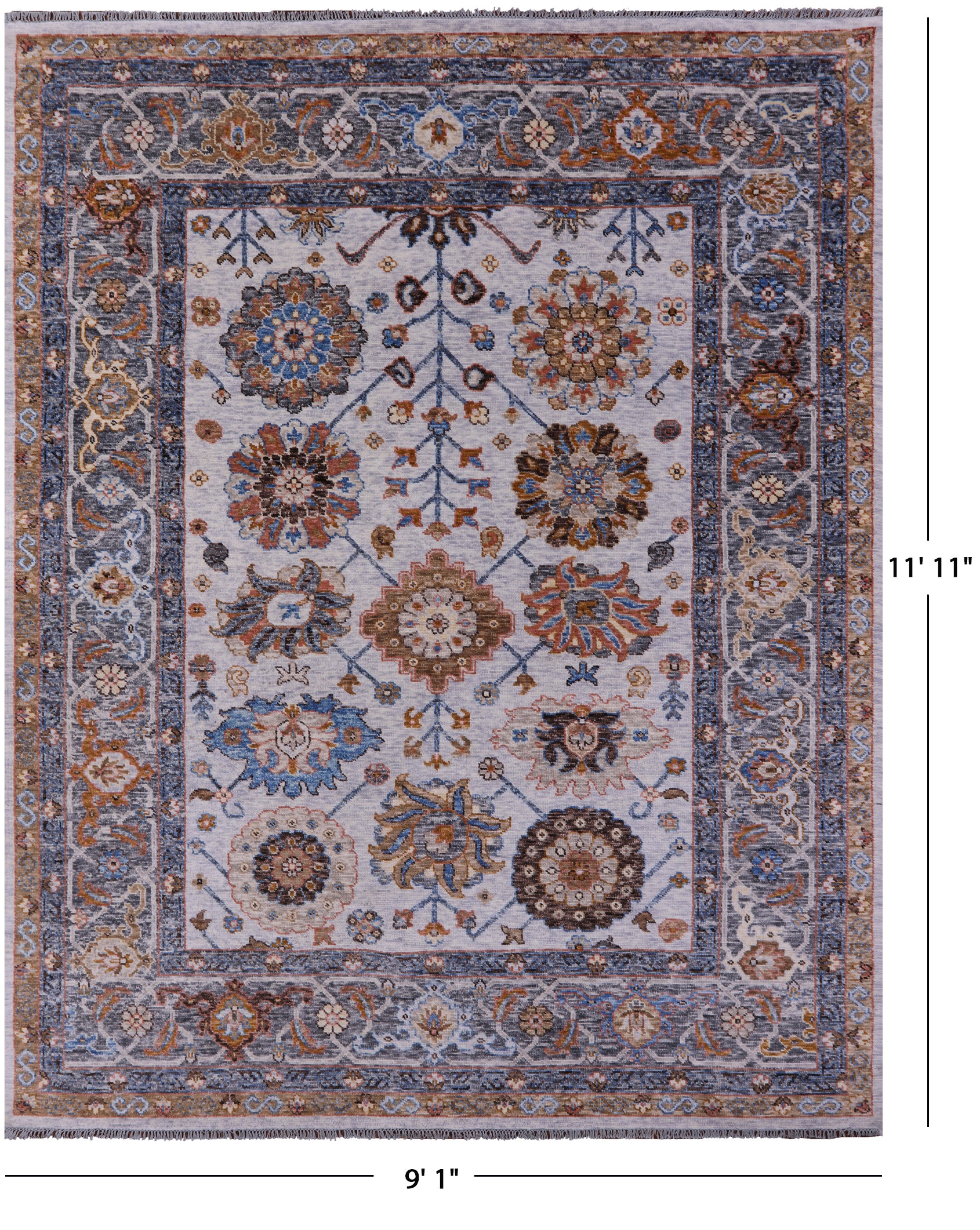 Grey Turkish Oushak Hand Knotted Wool Rug - 9' 1" X 11' 11" - Golden Nile