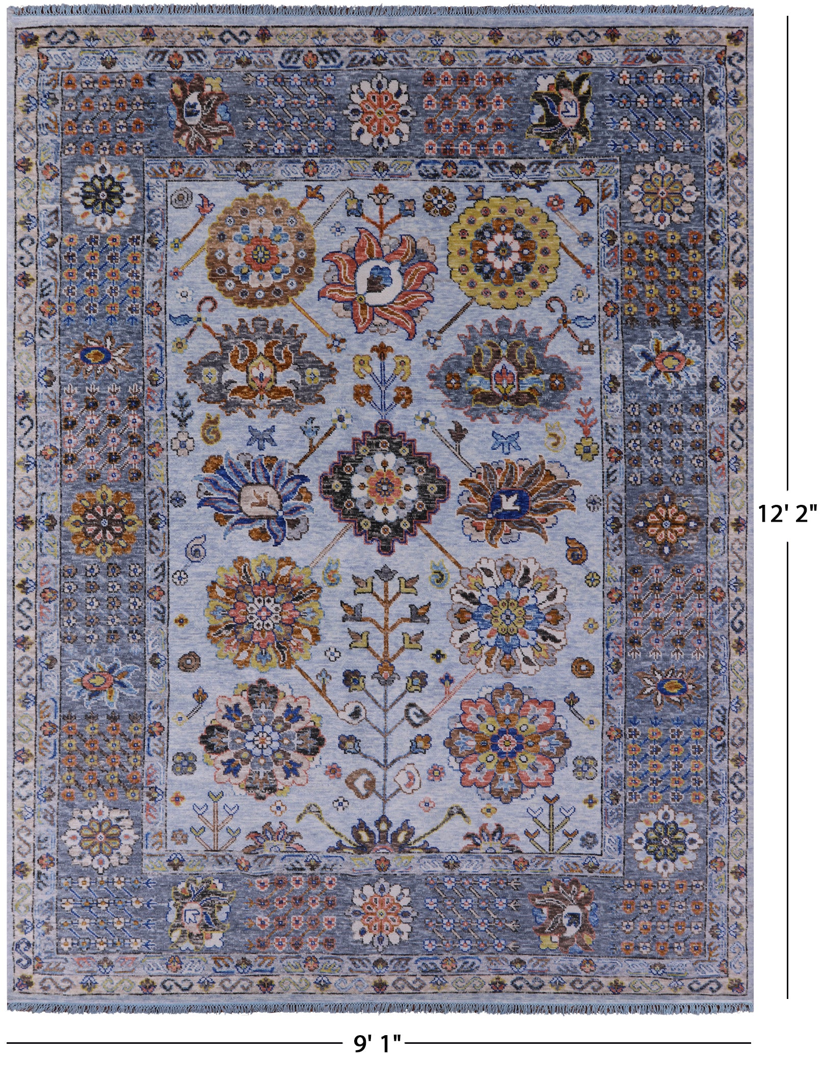 Light Blue Turkish Oushak Handmade Wool Rug - 9' 1" X 12' 2" - Golden Nile