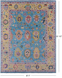 Blue Turkish Oushak Handmade Wool Rug - 9' 1" X 11' 11" - Golden Nile