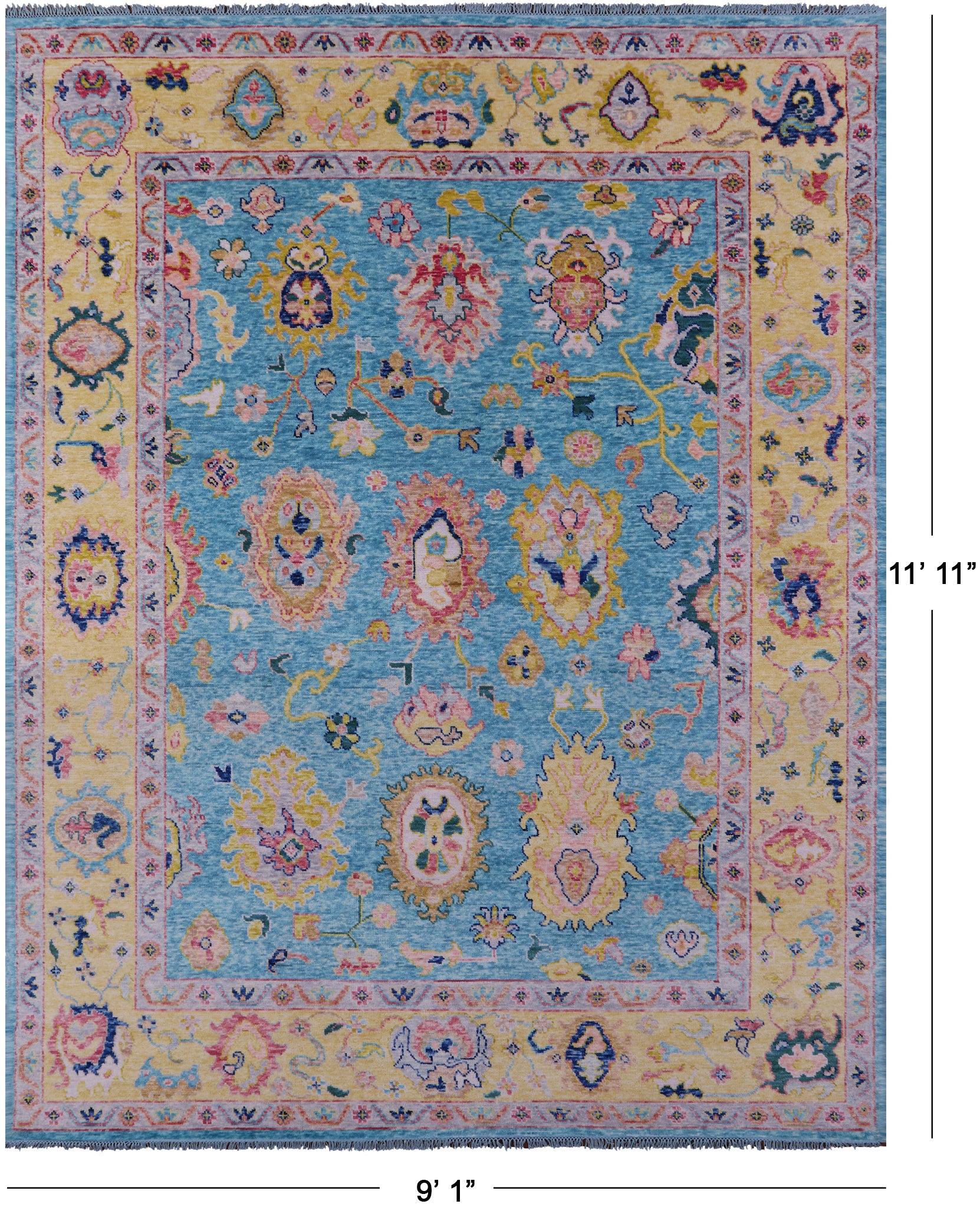 Blue Turkish Oushak Handmade Wool Rug - 9' 1" X 11' 11" - Golden Nile