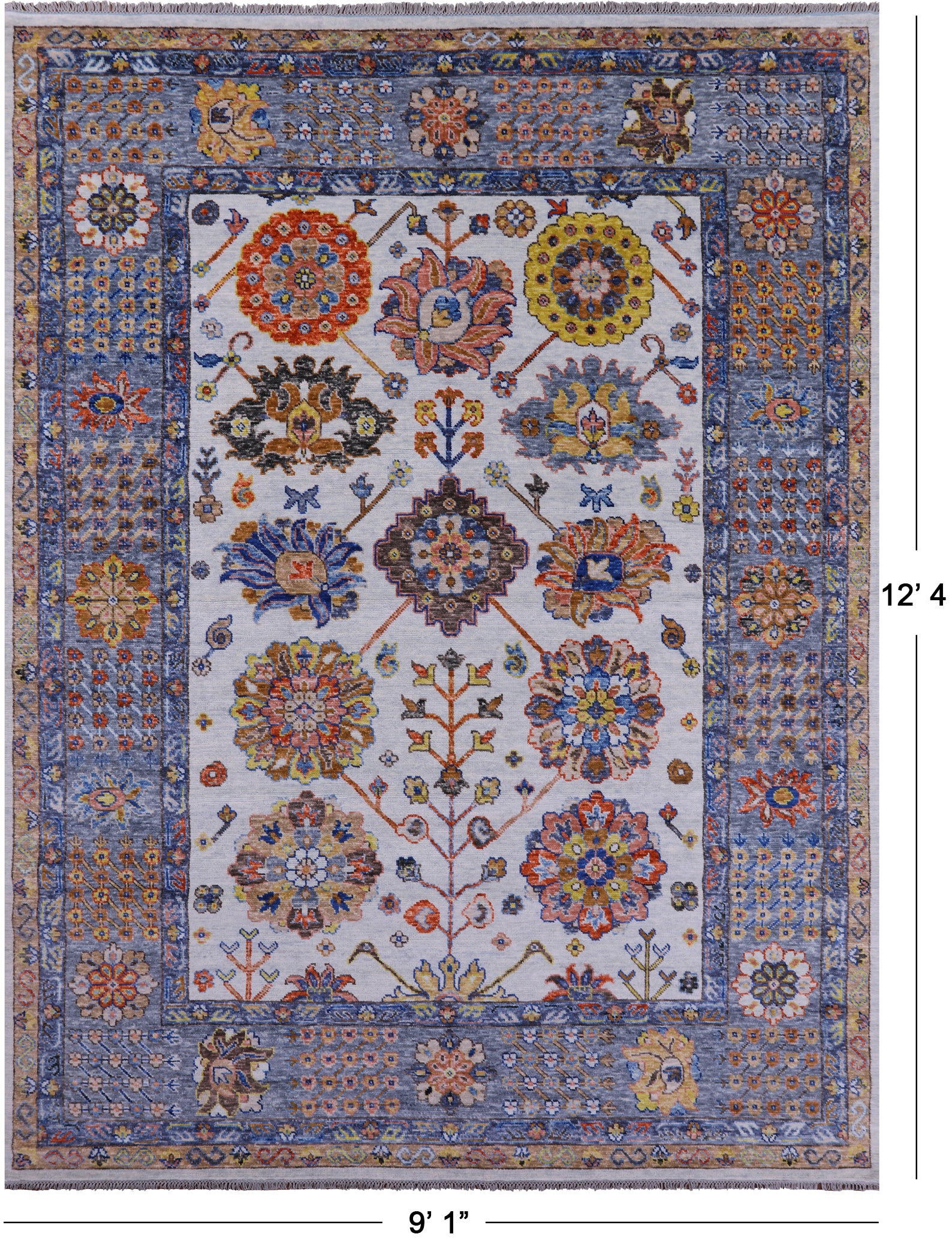 Blue Turkish Oushak Hand Knotted Wool Rug - 9' 1" X 12' 4" - Golden Nile