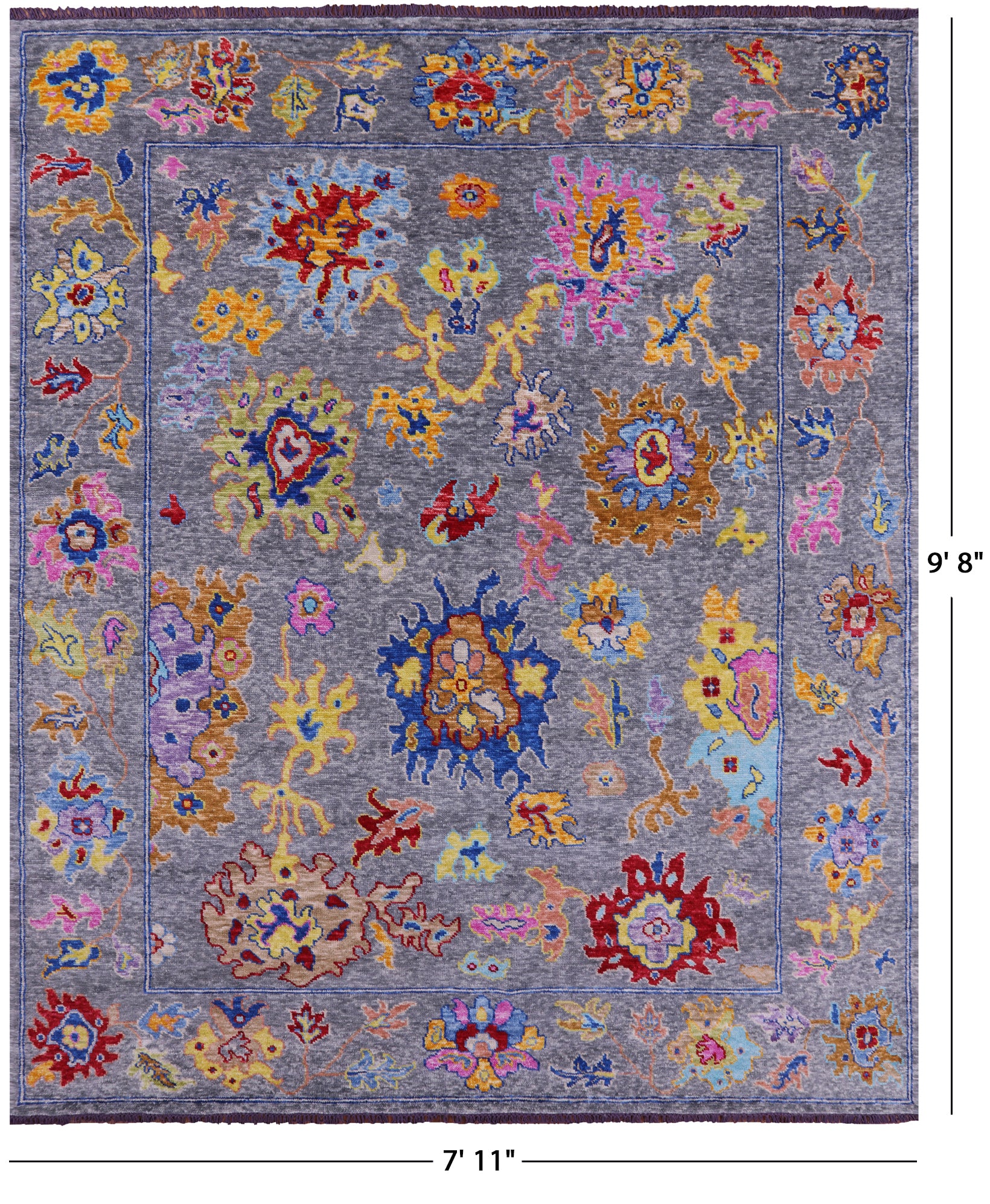Grey Turkish Oushak Hand Knotted Wool Rug - 7' 11" X 9' 8" - Golden Nile