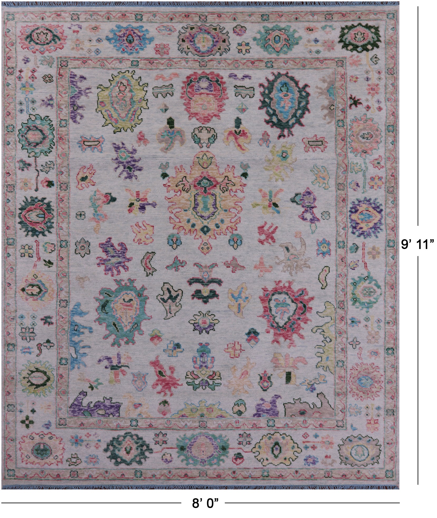 Light Blue Turkish Oushak Hand Knotted Wool Rug - 8' 0" X 9' 11" - Golden Nile