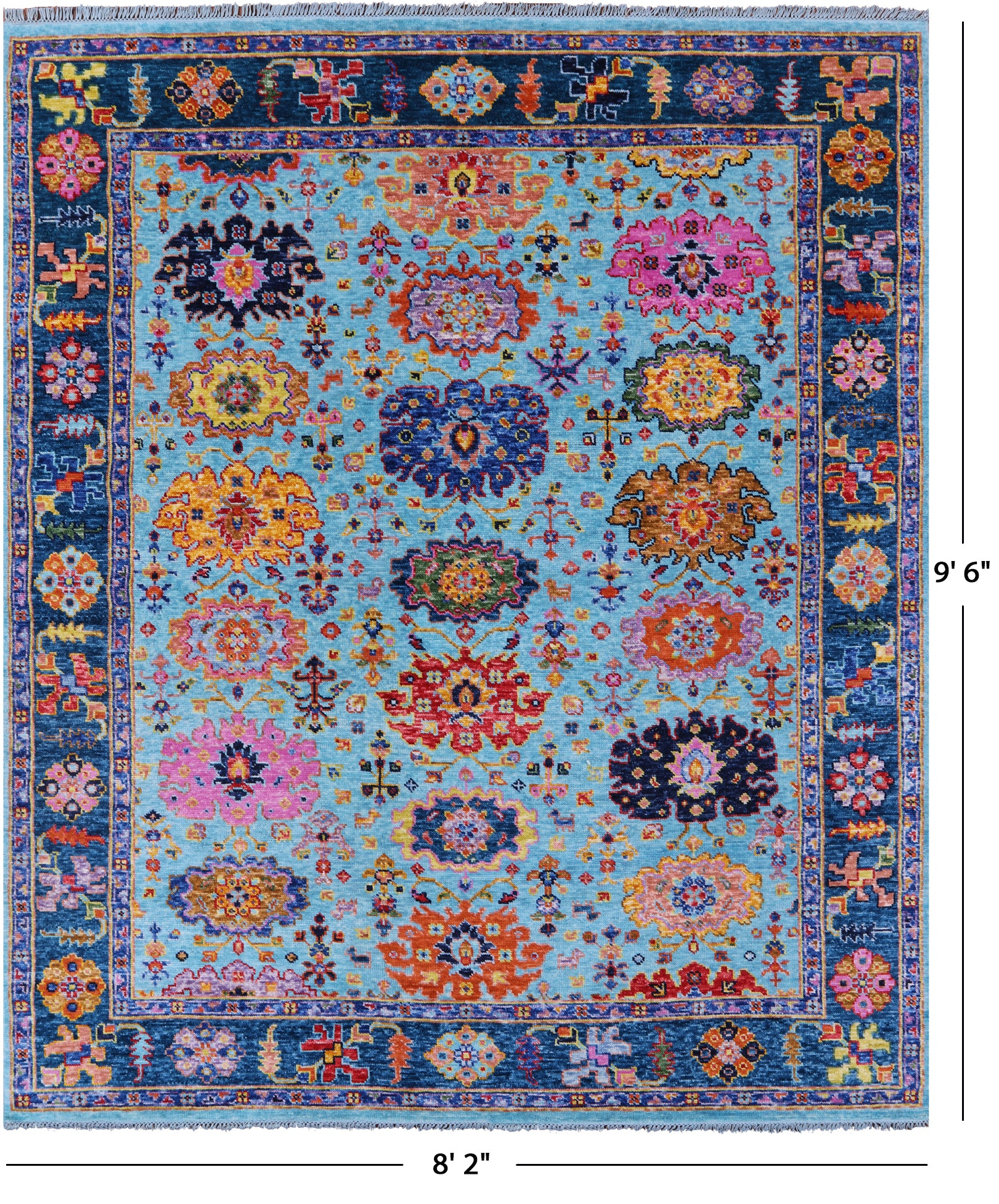 Blue Turkish Oushak Handmade Wool Rug - 8' 2" X 9' 6" - Golden Nile
