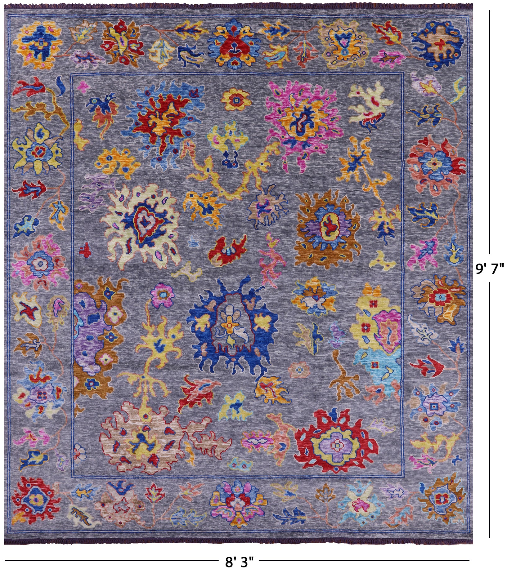 Grey Turkish Oushak Hand Knotted Wool Rug - 8' 3" X 9' 7" - Golden Nile
