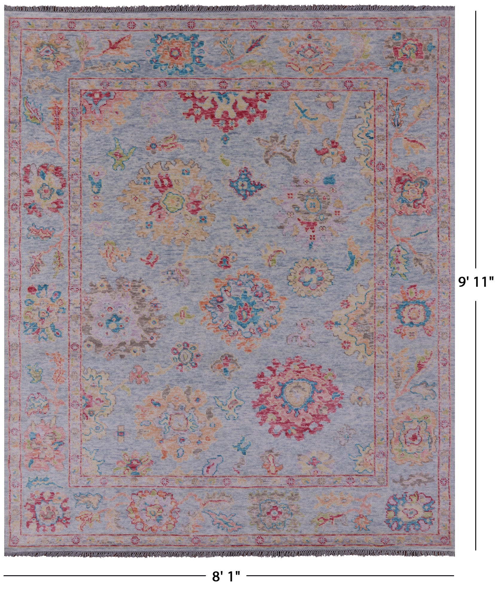 Light Blue Turkish Oushak Hand Knotted Wool Rug - 8' 1" X 9' 11" - Golden Nile