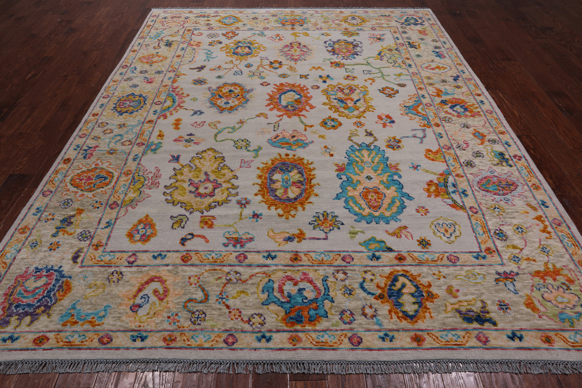SUPER SALE Ivory Turkish Oushak Hand Knotted Wool Rug - 8' 2" X 10' 0"
