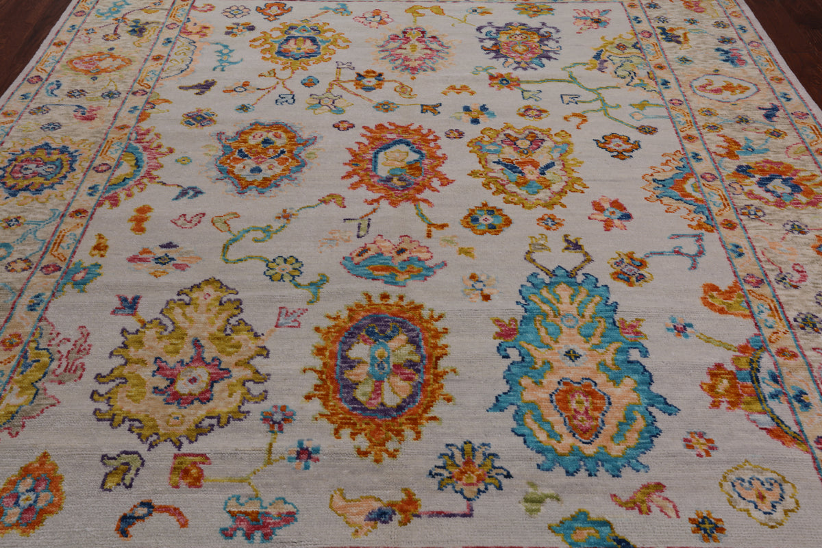 SUPER SALE Ivory Turkish Oushak Hand Knotted Wool Rug - 8' 2" X 10' 0"