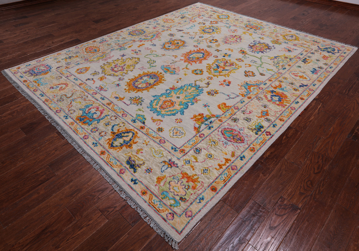 SUPER SALE Ivory Turkish Oushak Hand Knotted Wool Rug - 8' 2" X 10' 0"