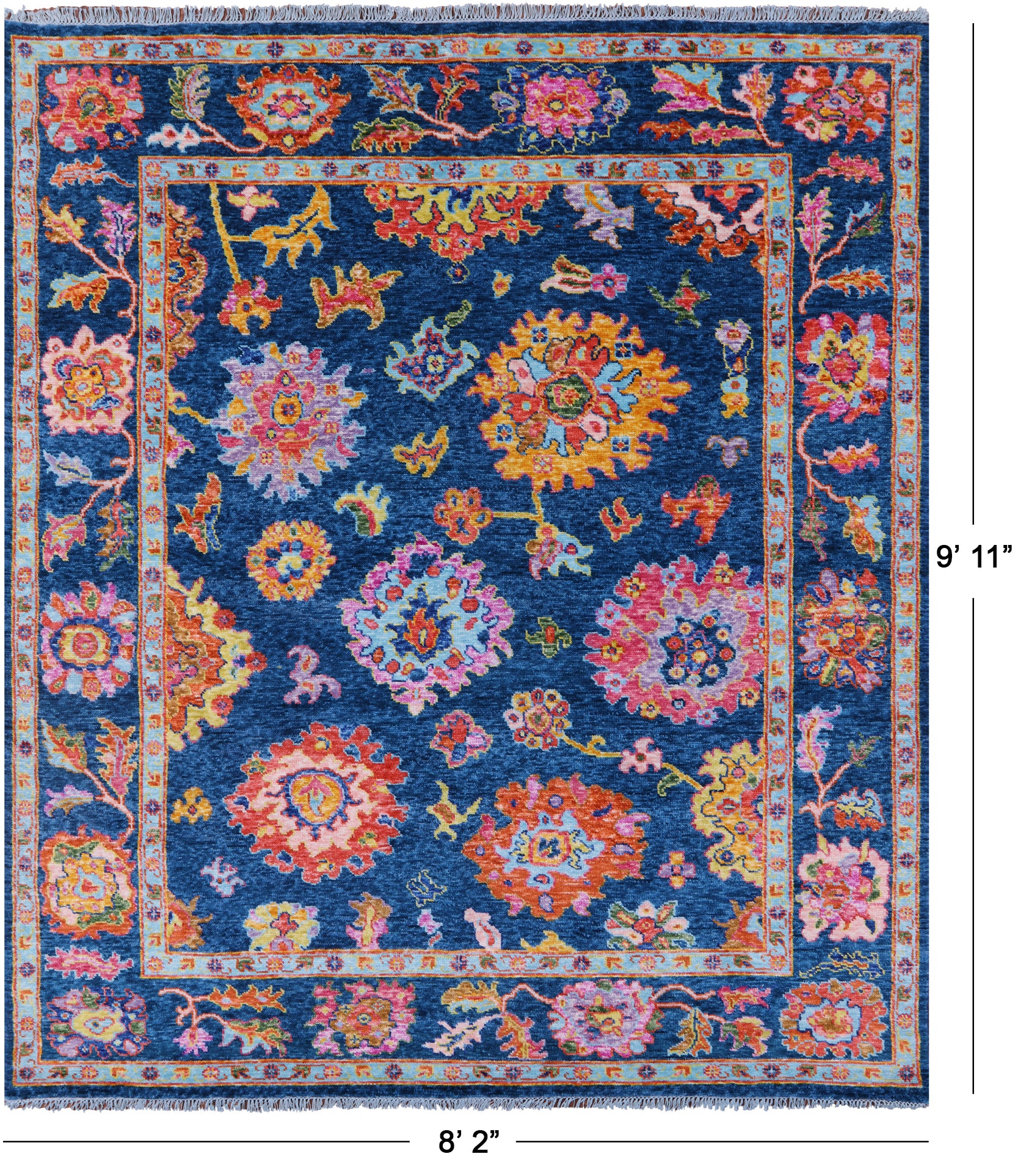 Blue Turkish Oushak Handmade Wool Rug - 8' 2" X 9' 11" - Golden Nile