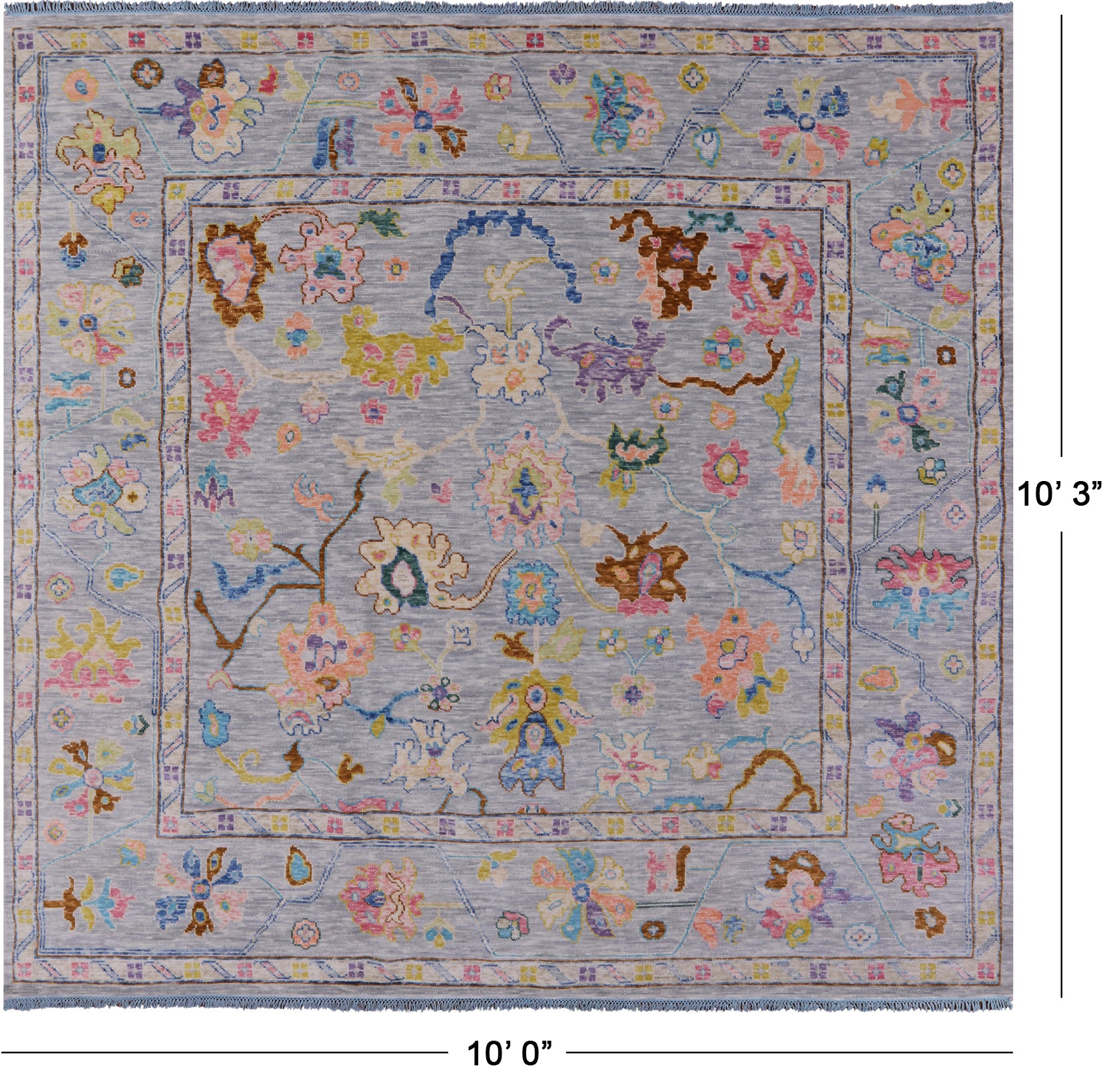 Grey Square Turkish Oushak Hand Knotted Wool Rug - 10' 0" X 10' 3" - Golden Nile