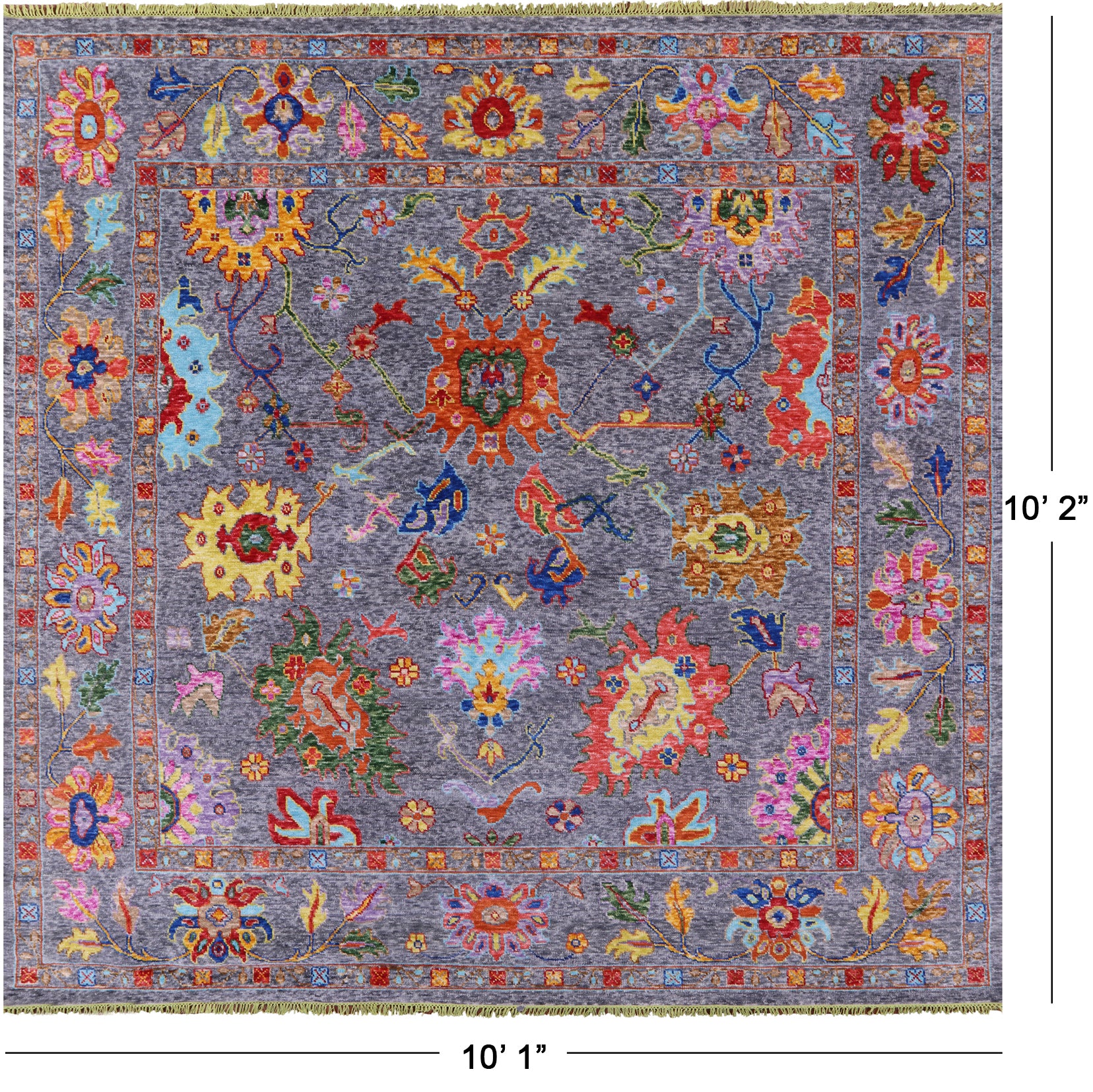 Grey Square Turkish Oushak Hand Knotted Wool Rug - 10' 1" X 10' 2" - Golden Nile