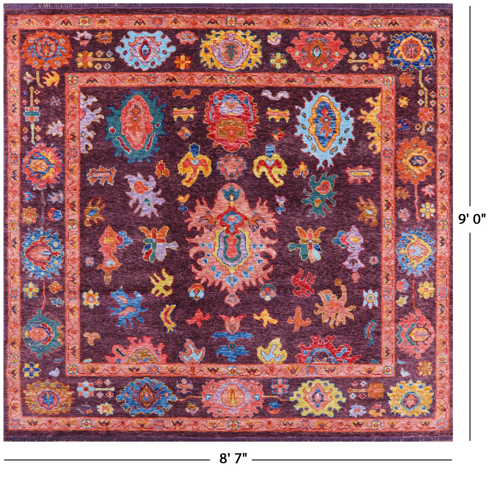 Square Turkish Oushak Handmade Wool Rug - 8' 7" X 9' 0" - Golden Nile
