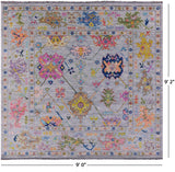 Grey Square Turkish Oushak Handmade Wool Rug - 9' 0" X 9' 2" - Golden Nile